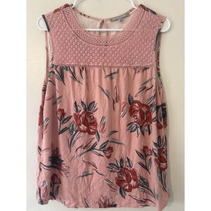 Daniel Rainn Pink Floral Crochet Lace Yoke Tank Top Sleeveless Size L Stitch Fix